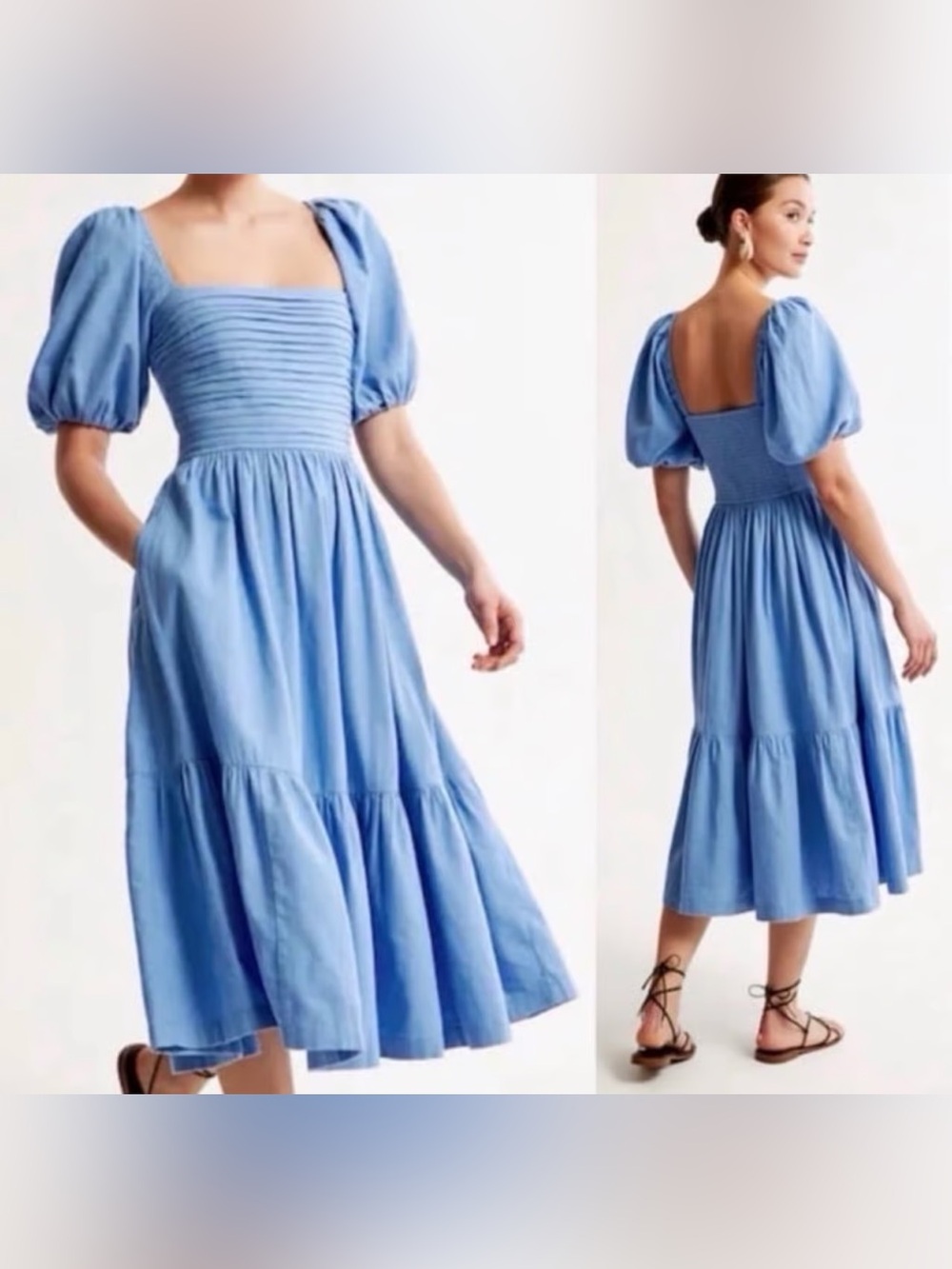 Abercrombie & Fitch Sky Blue Puff-Sleeve Tiered Maxi Dress - Picture 2 of 6